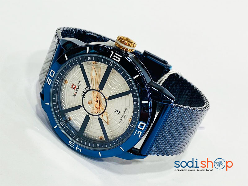 Naviforce Montre Homme Bracelet en Acier Indicateur de Date - Couleur Bleu DL00106