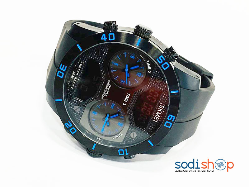 Montre SKMEI Multifonction Cadran Numérique et Analogique - Couleur Noir Bleu Pour Homme DL00106