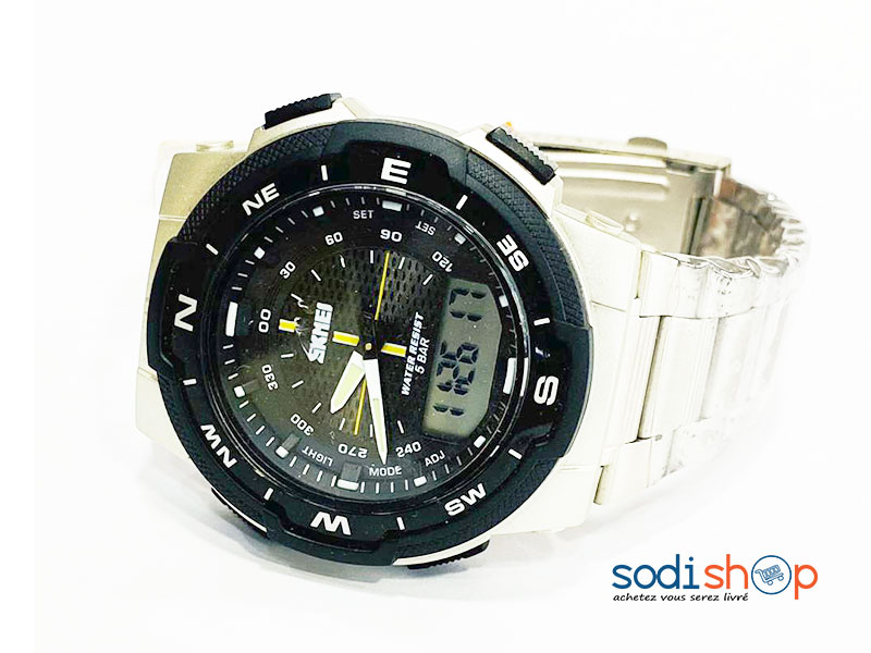 SKMEI Montre Homme Cadran Numérique et Analogique - Couleur Beige Noir DIA00169