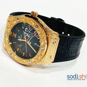 Montre à Quartz Hublot Pour Homme Bracelet en Simili Cuir - Couleur Noir Or DL00106