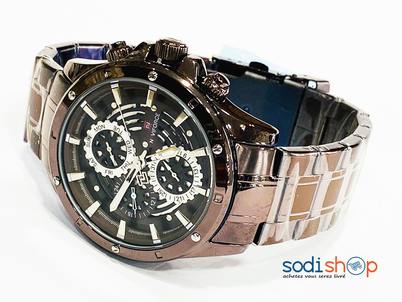 Naviforce Montre à Cadran Analogique Indicateur de Date Bracelet à Maillons - Couleur Marron DL00106