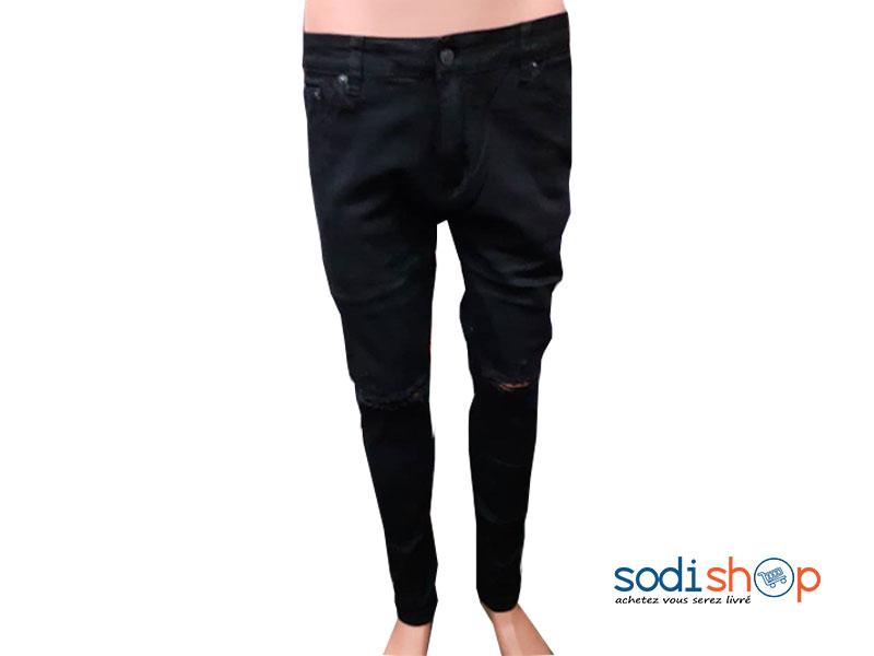 Jean Destroy Blessé Couleur Noir - Pour Homme BJ00100