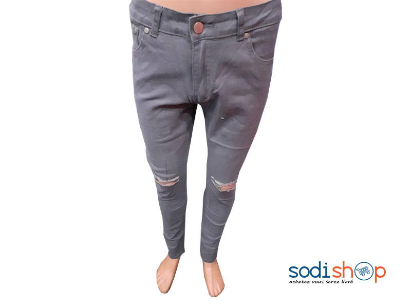 Pantalon Slim Blessé Couleur Grise BJ00100