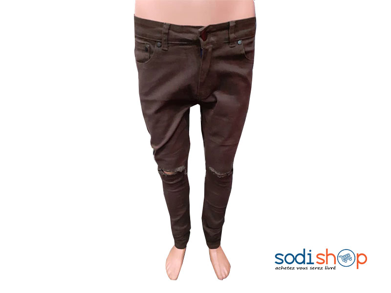 Pantalon Slim Blessé Couleur Marron BJ00100