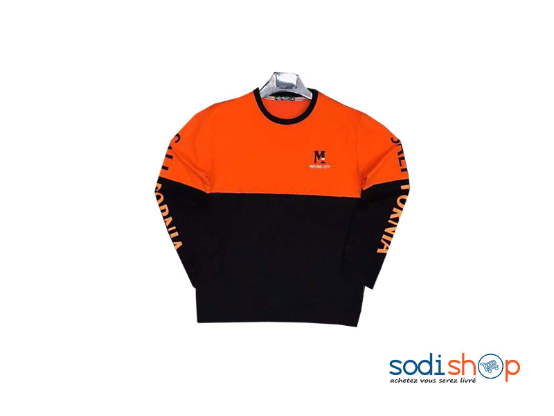 Pull-Over Col Rond Couleur Noire et Orange Pour Homme et Femme BJ00100