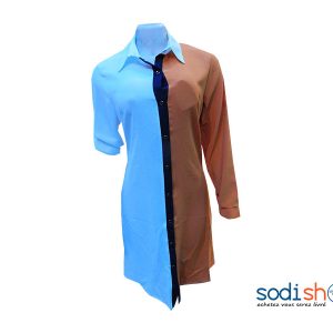 Robe Chemisier à Manche Longue Pour Femme Couleur Blanche et Orange KT00102