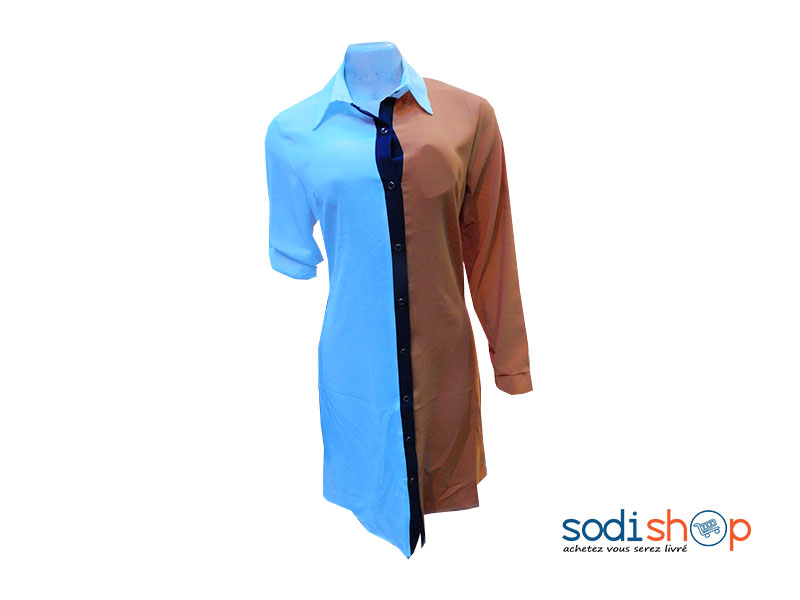 Robe Chemisier à Manche Longue Pour Femme Couleur Blanche et Orange KT00102