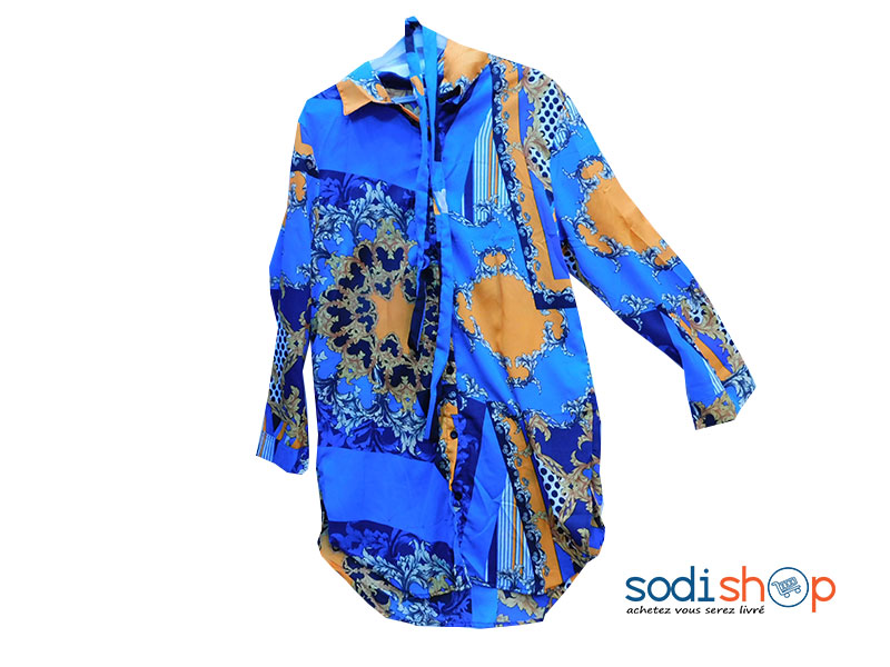 Robe Chemisier à Manche Longue Pour Femme Couleur Bleue KT00102