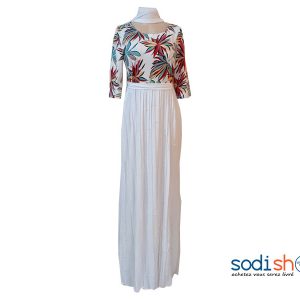 Robe Cintré à Imprimé Florale Manche ¾ Couleur Blanche