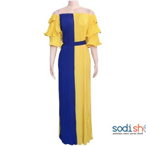 Robe Epaule Dénudé Double Couleur Bleue et Jaune