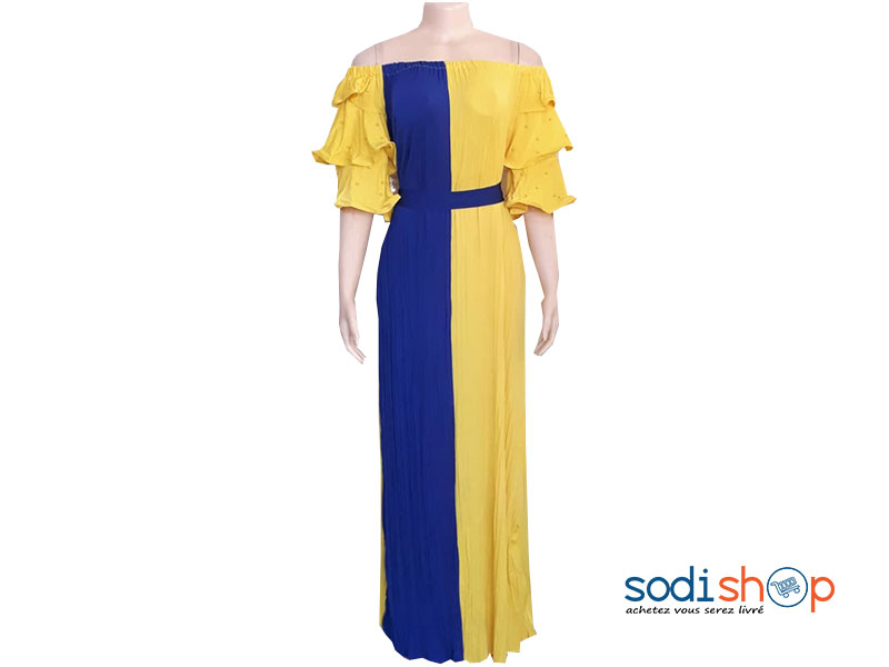 Robe Epaule Dénudé Double Couleur Bleue et Jaune