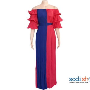 Robe Epaule Dénudé Double Couleur Rouge et Bleue