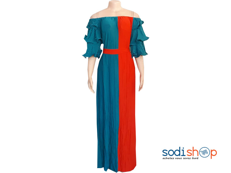 Robe Epaule Dénudé Double Couleur Rouge et Verte