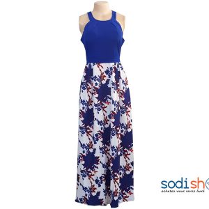 Robe Longue Double Tons Sans Manche Couleur Bleue