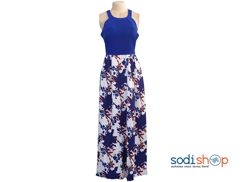 Robe Longue Double Tons Sans Manche Couleur Bleue