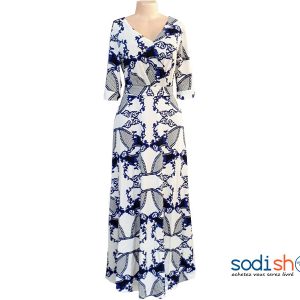 Robe Longue Imprimé Manche ¾ en Tissu Elasthanne