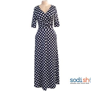 Robe Longue Imprimé à pois Manche ¾ Couleur Noire et Blanche