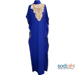 Robe Marocaine Ample Cou Brodé Couleur Bleue