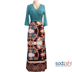 Robe imprimé Double Tons Manche Trois Quart Couleur Vert Turquoise