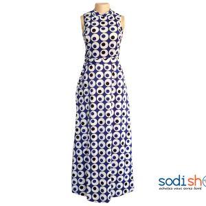 Robe à Col Montant Sans Manche Couleur Bleue et Blanche