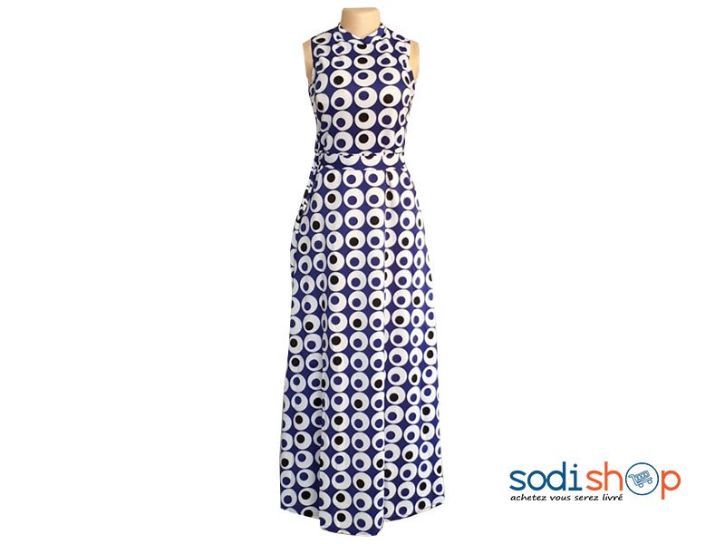 Robe à Col Montant Sans Manche Couleur Bleue et Blanche