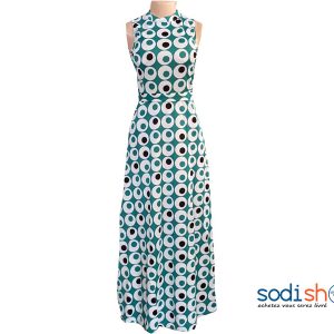 Robe à Col Montant Sans Manche Couleur Vert Turquoise