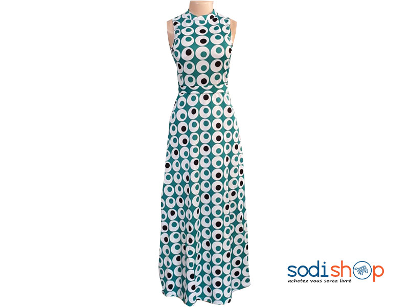 Robe à Col Montant Sans Manche Couleur Vert Turquoise