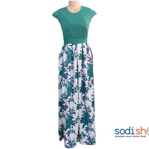 Robe à Imprimé Florale Manche Courte Couleur Vert Turquoise