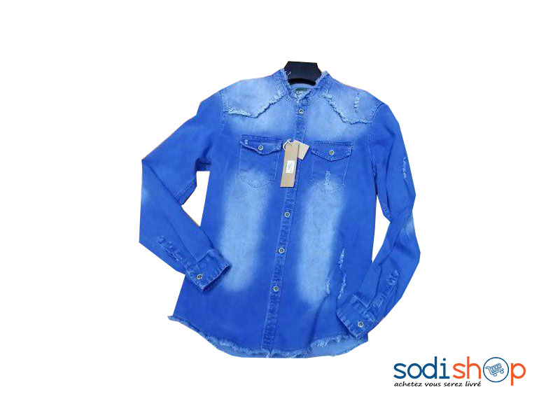 Chemise en Jean Effet Délavé Haute Qualité - Couleur Bleu GB00104