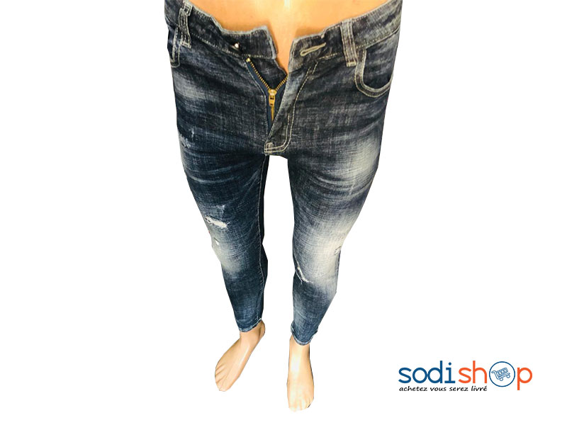 Jean Pour Homme Effet Délavé Coupe Slim - Couleur Bleu BJ00100