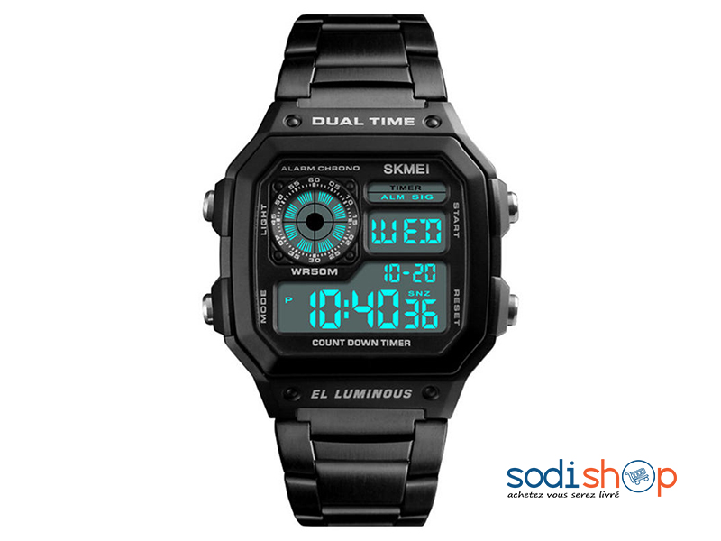 SKMEI 1335 Montre Sport Cadran Numérique Indicateur de Date Résistant à l’Eau Alarme - Couleur Noir Pour Homme DL00106