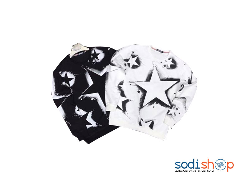 Pull Blanc Tissu en Coton Motifs Etoiles - BJ00100
