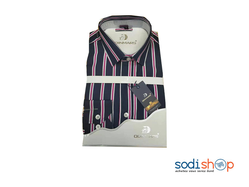 OdinMars Chemise à Rayures - Couleur Noir Rouge Pour Homme BJ00100