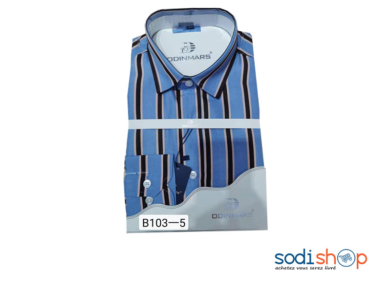 Chemise Manche Longue à Rayure Bâton Bleu Ciel et Noir BJ00100