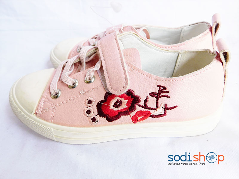 Basket Pour Petite Fille Joli Design Chaussure Enfant - Couleur Rose Blanc WBM00108