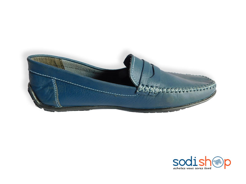 Chaussure Mocassin Matière en Cuir - Couleur Bleu MS0076