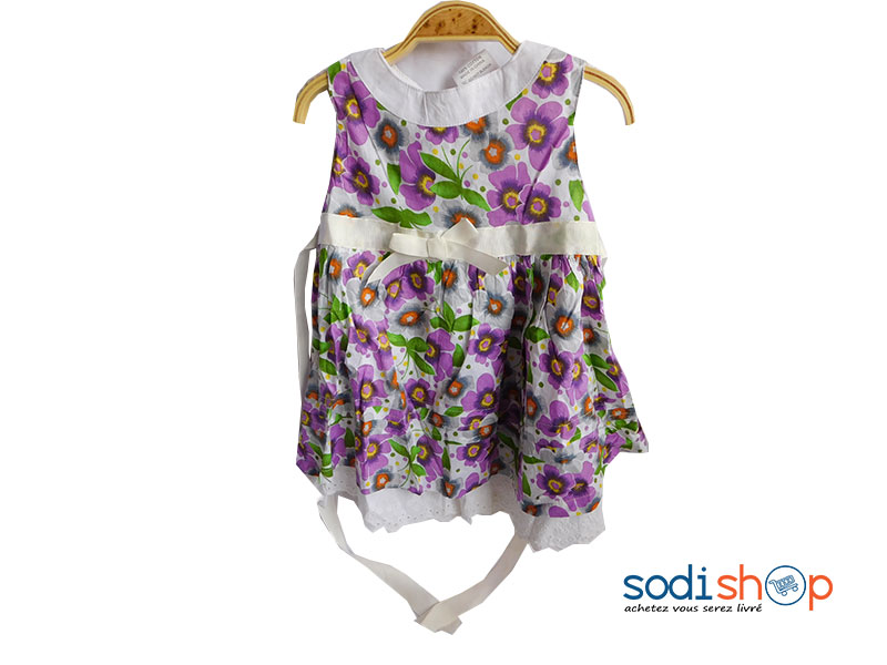 Robe Imprimé à Fleur Pour Petite Fille Couleur Violet et Blanc WBM00108