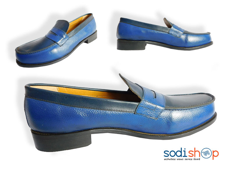 Soulier en Cuir Couleur Noir et Bleu pour Homme MS0076 – Image 2