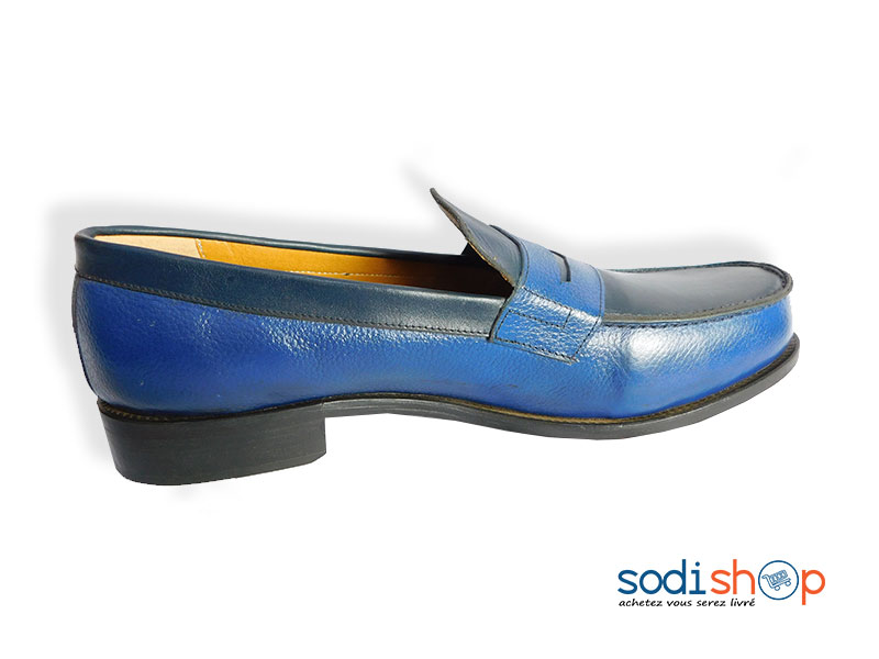 Soulier en Cuir Couleur Noir et Bleu pour Homme MS0076