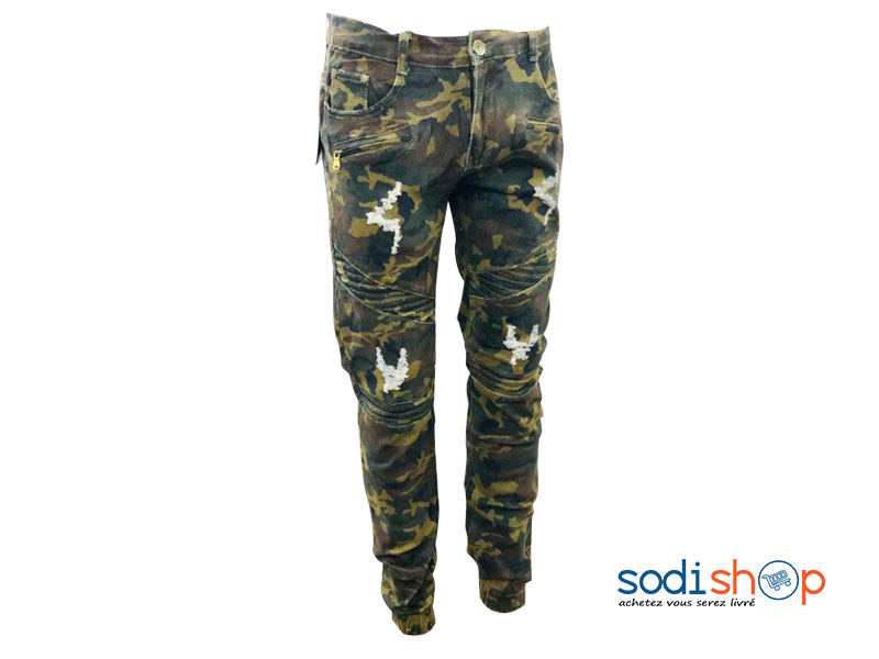 Jean Camouflage Coupe Slim - Haute Qualité Couleur Vert Pour Homme BK0096