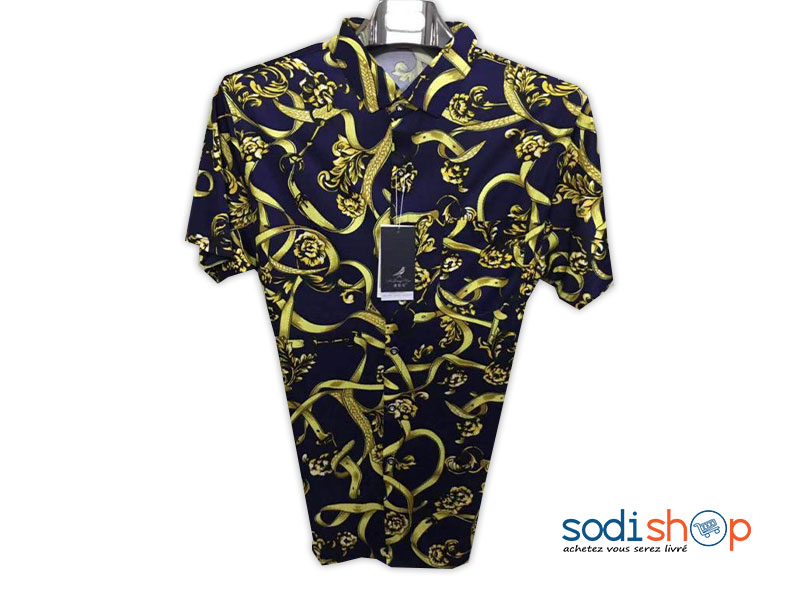 Chemise Homme - Motif Imprimé - Couleur Bleu/Doré BK0096