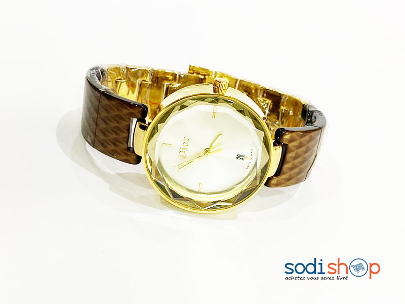 Montre Dior Style Luxueux - Cadran Analogique avec Date Couleur Marron et Or Pour Femme DI0026