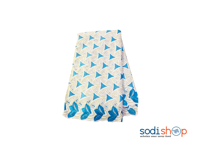 Brodé Coton 5yards - Couleur Bleu Blanc OM00121