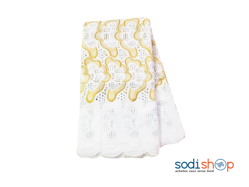Brodé Coton 5yards - Couleur Jaune Blanc OM00121