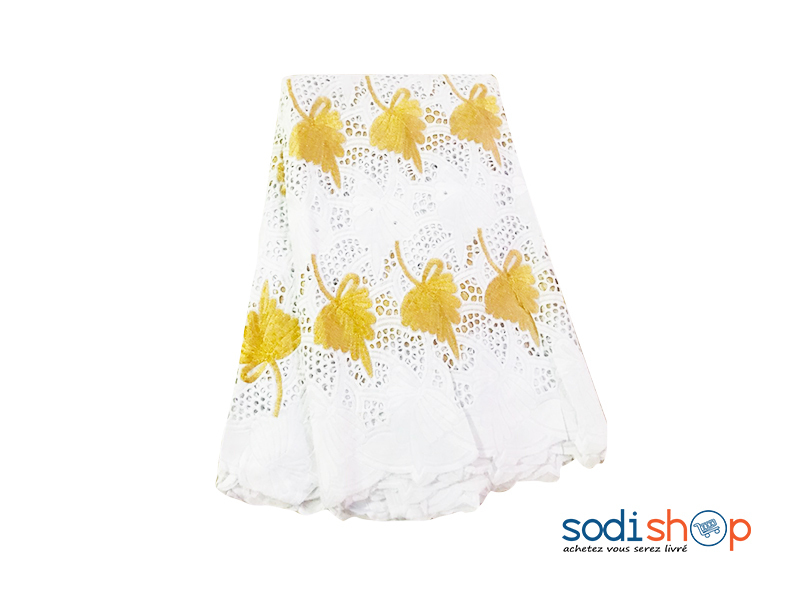 Brodé Coton 5yards - Couleur Jaune Blanc OM00121