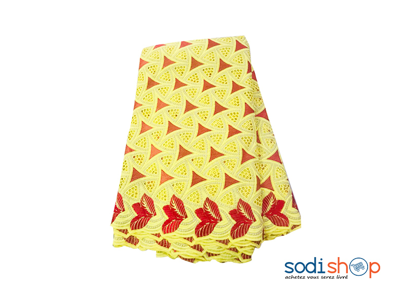 Brodé Coton 5yards - Couleur Jaune Poussin et Rouge OM00121
