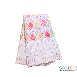Brodé Coton 5yards - Tricolore En Fond Blanc OM00121