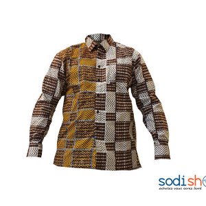 Chemise Pour Homme - Manche Longue Marron-Blanc MJ0021