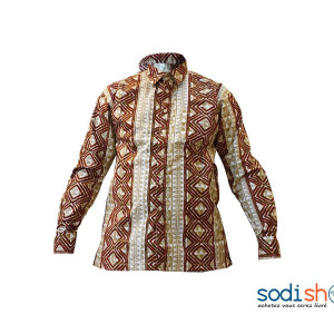 Chemise Pour Homme - Manche Longue Marron-Blanc MJ0021