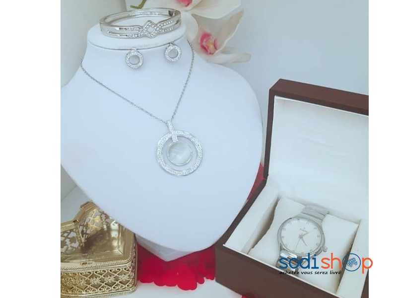 Collier Ensemble - Avec Bracelet et Montre - Couleur Argent MJ0022